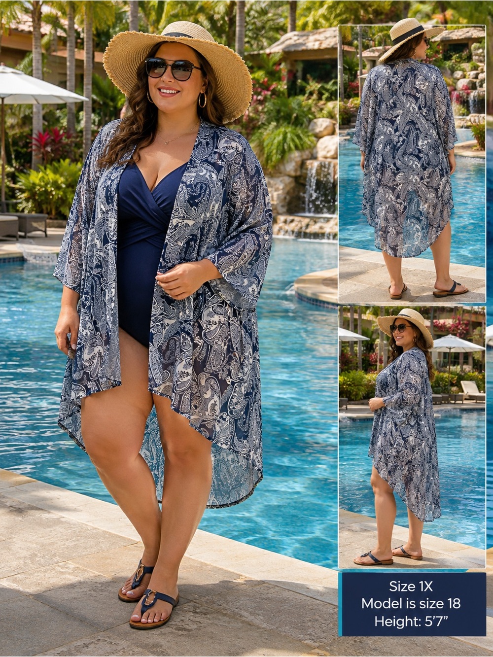 Espresso Navy Paisley Sheer Kimono Cover-Up